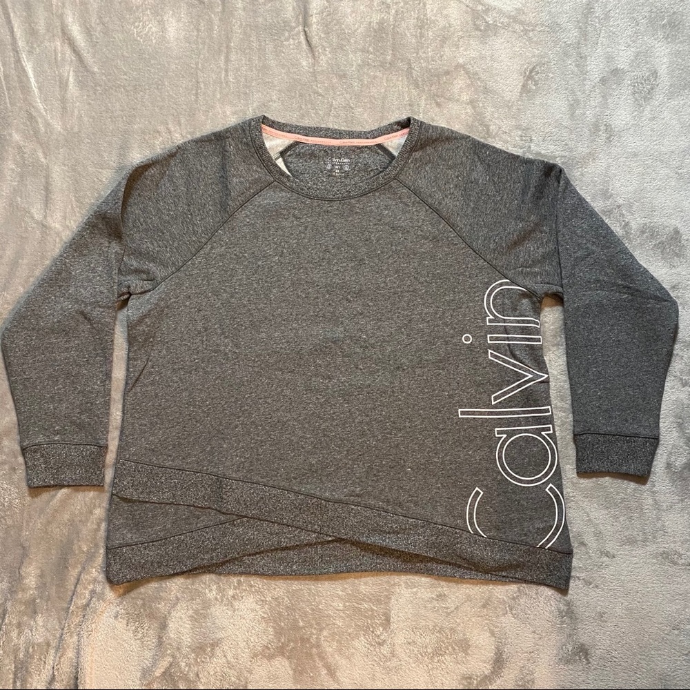 Calvin Klein Gray Crewneck  
Pleated Criss Cross